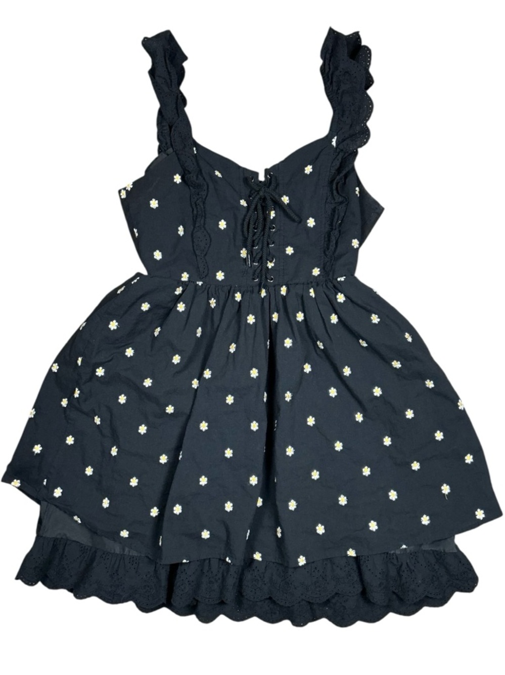 Betsey Johnson Black Daisy Babydoll Mini Dress Size 6